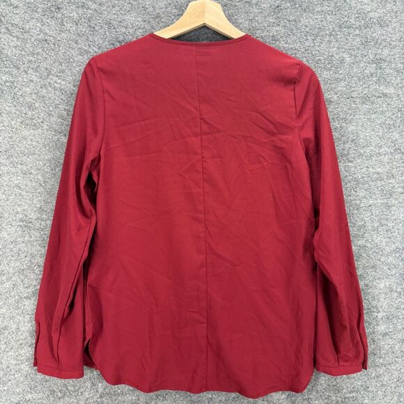 Apt. 9 Blouse Women S Small Red Zipper V-Neck Long Sleeve Casual Solid Comfort - Picture 2 of 7